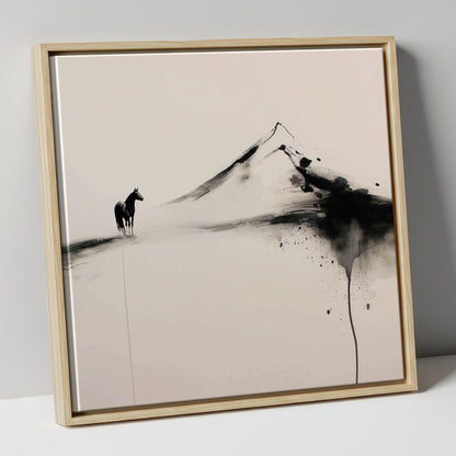 Solitary Mountain Silhouette horse landscape canvas wall art in natural frame