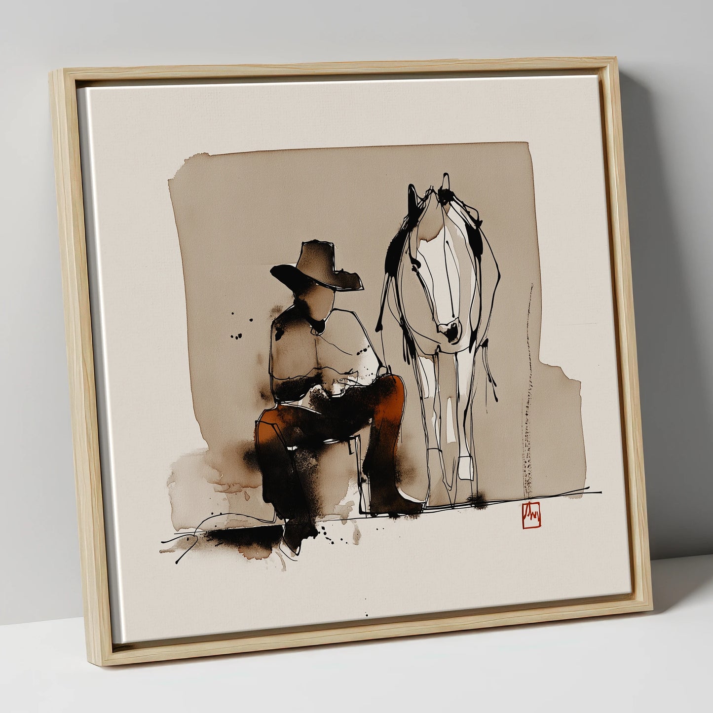 Quiet Western Companions western horse canvas wall art in natural frame