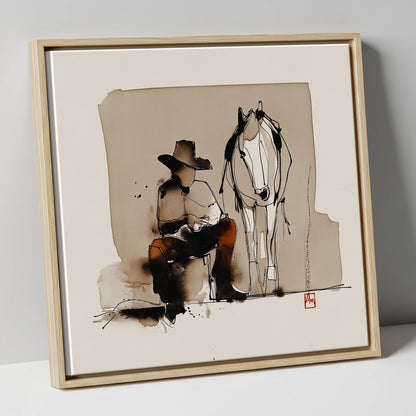 Quiet Western Companions western horse canvas wall art in natural frame