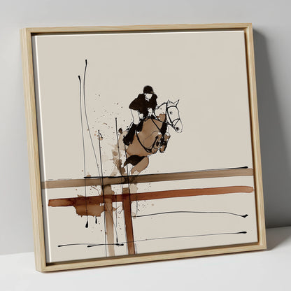 Fluidity of Flight show jumping horse canvas wall art in natural frame