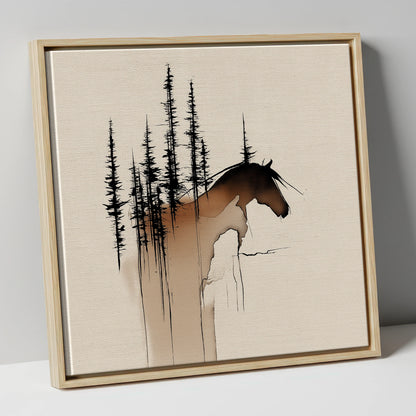 Timberline Silhouette horse landscape canvas wall art in natural frame