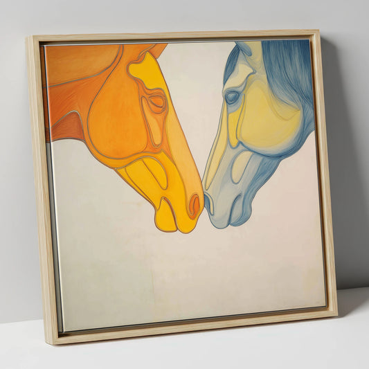 Flowing Connection horse portrait canvas wall art in natural frame