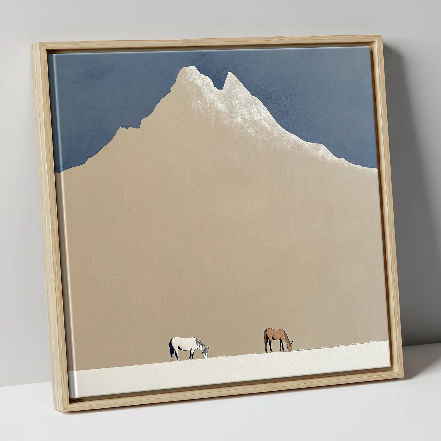 Beneath the Golden Peak horse landscape canvas wall art in natural frame
