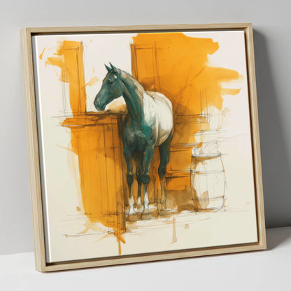 Amber Yard Silhouette horse stable canvas wall art in natural frame