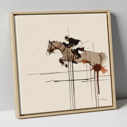 Precision and Flight show jumping horse canvas wall art in natural frame