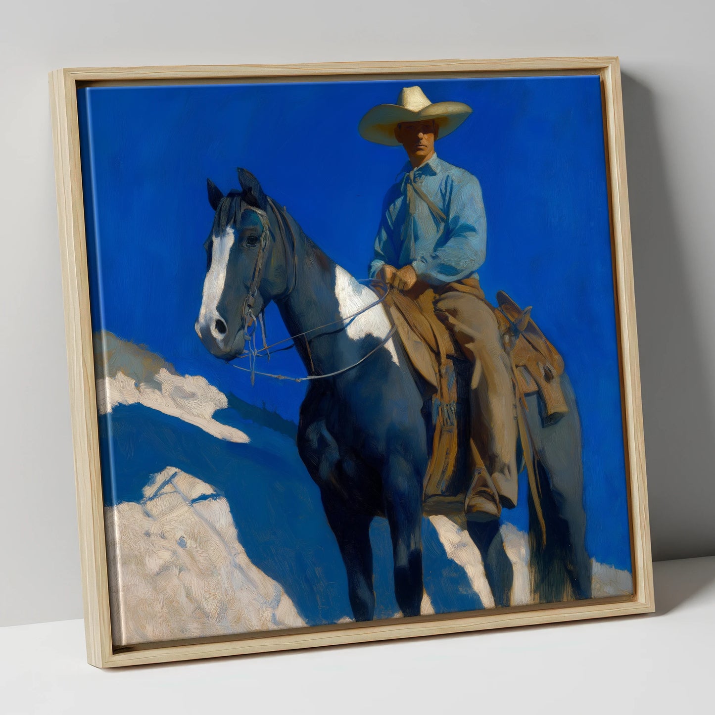 Under the Cobalt Sky western horse canvas wall art in natural frame