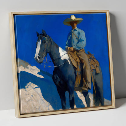 Under the Cobalt Sky western horse canvas wall art in natural frame