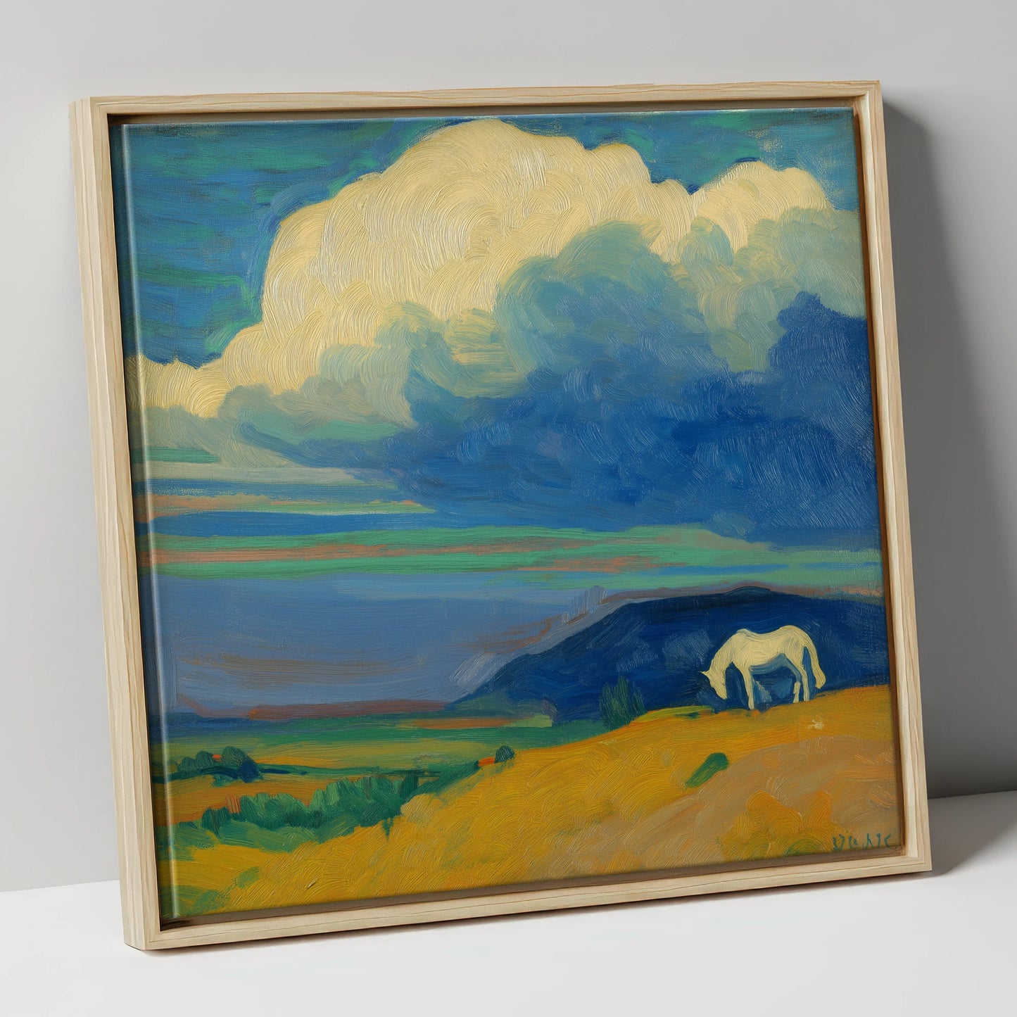 Grazing Beneath Big Skies horse landscape canvas wall art in natural frame