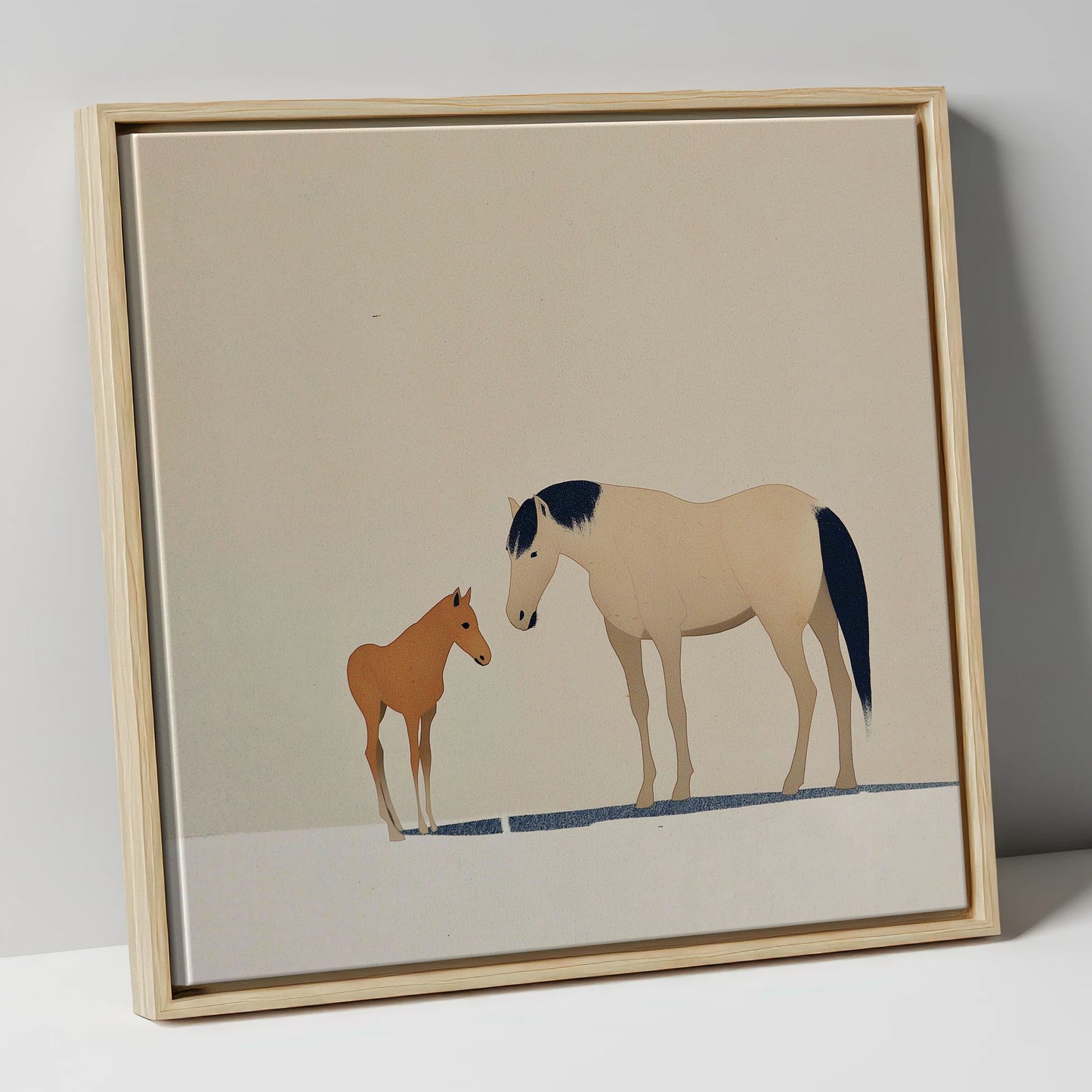 Quiet Guidance mare & foal canvas wall art in natural frame