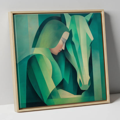 The Emerald Bond horse & rider canvas wall art in natural frame