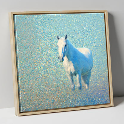 Luminous Azure Grey horse portrait canvas wall art in natural frame