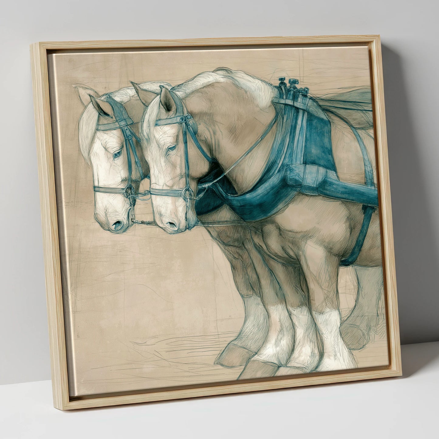 Quiet Strength in Harness working horse canvas wall art in natural frame