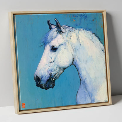 Cerulean Grey Profile horse portrait canvas wall art in natural frame