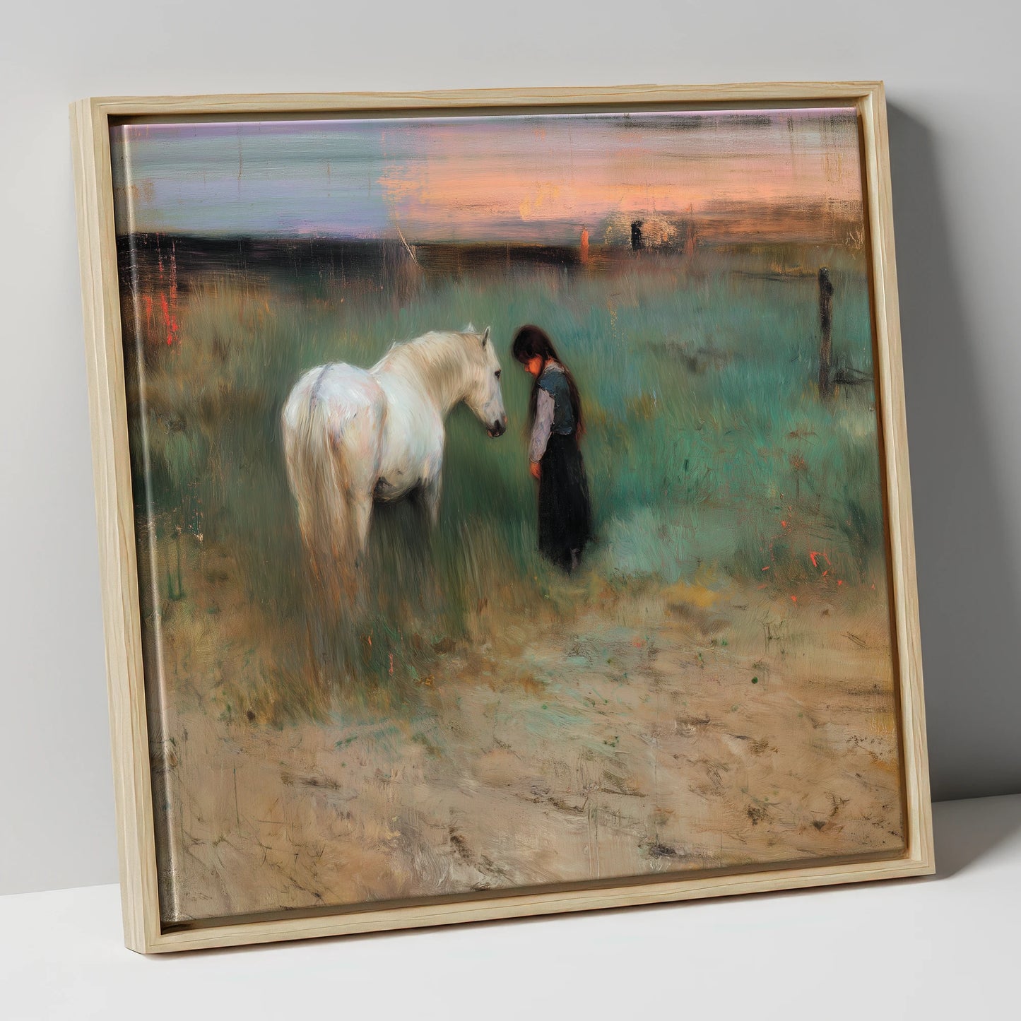 The Quiet Bond horse & rider canvas wall art in natural frame