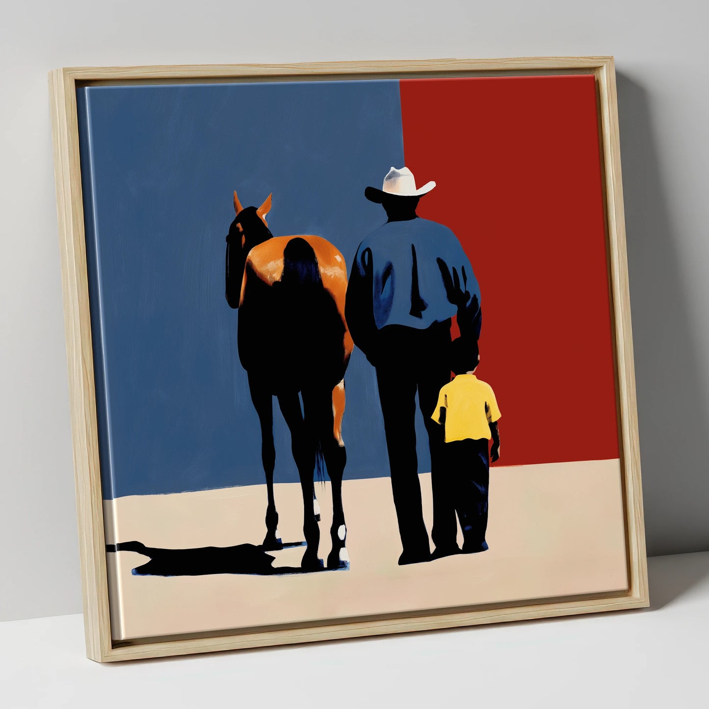 The Western Legacy horse & rider canvas wall art in natural frame
