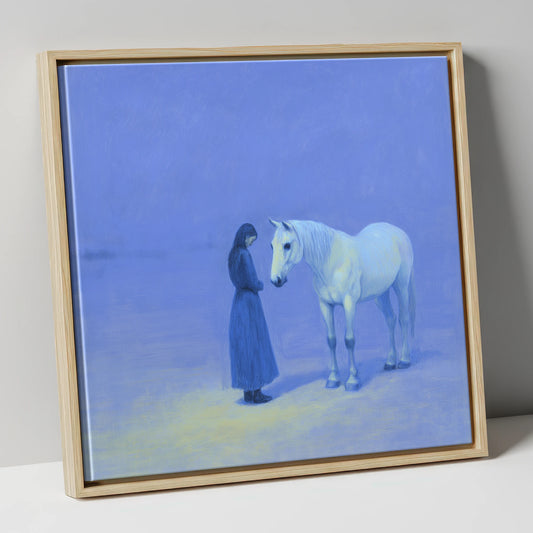 The Quiet Hour horse & rider canvas wall art in natural frame