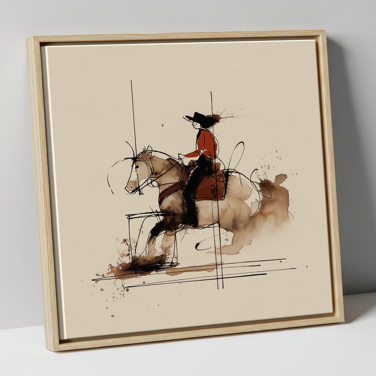 Crimson Western Rider western horse canvas wall art in natural frame