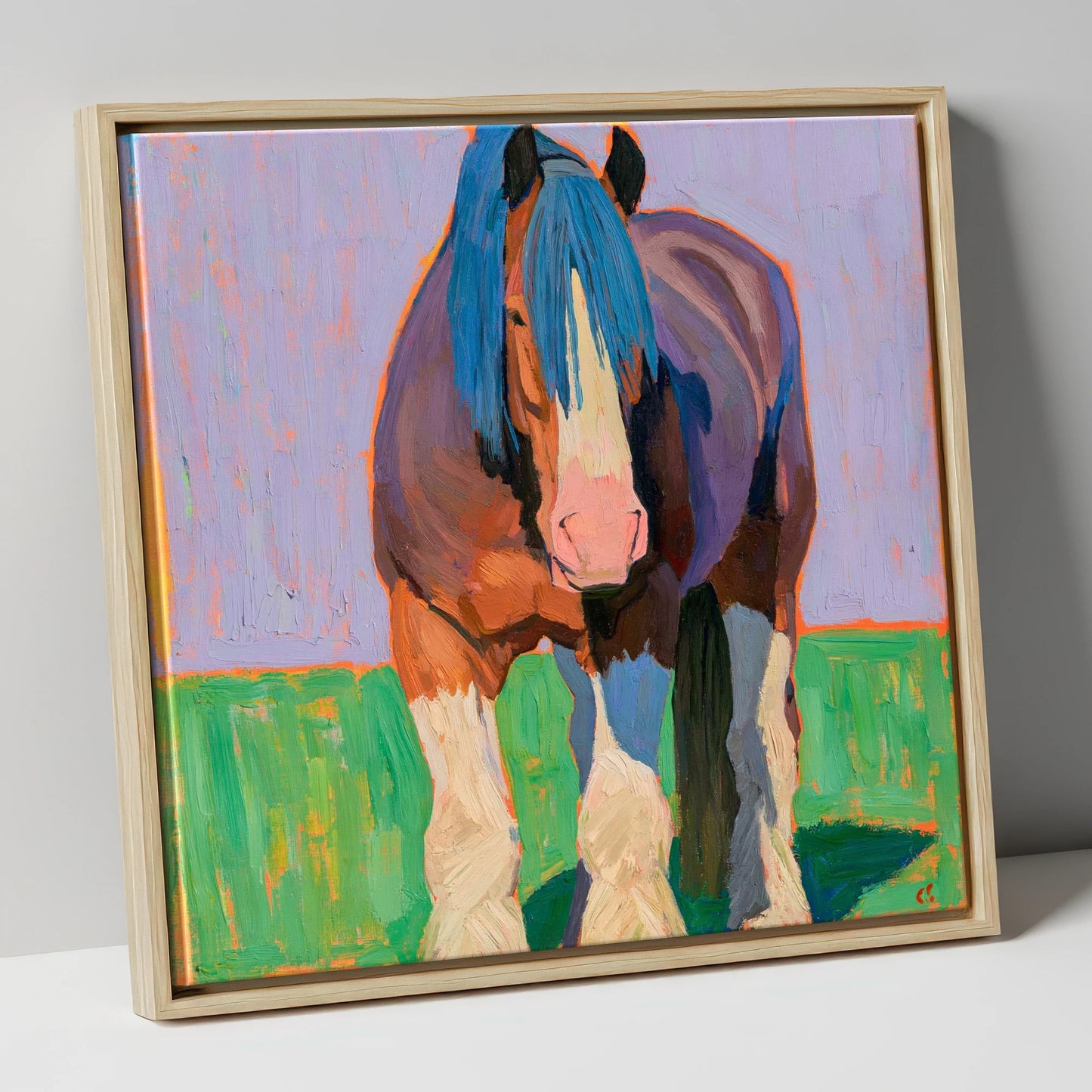 Vibrant Heavy Horse Portrait horse breed canvas wall art in natural frame
