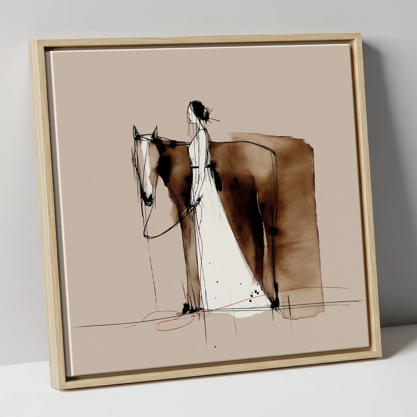 Silent Partnership horse & rider canvas wall art in natural frame