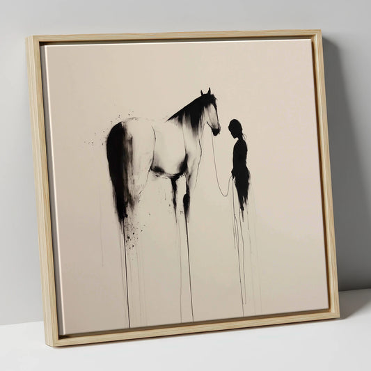 The Unspoken Bond horse & rider canvas wall art in natural frame