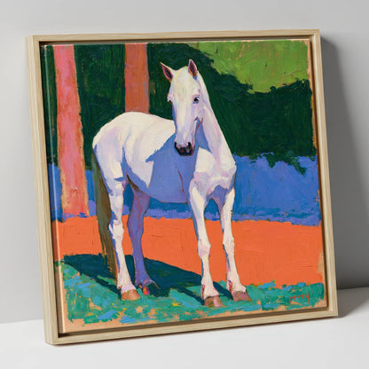 Vibrant Painted Grey Horse horse breed canvas wall art in natural frame
