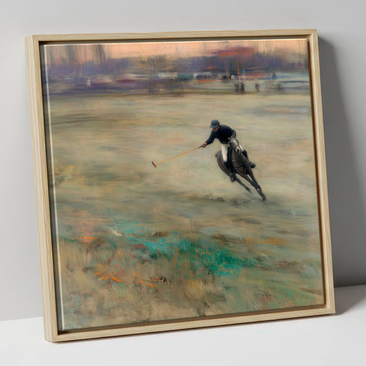Twilight Chukka polo horse canvas wall art in natural frame