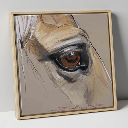 A Quiet Connection horse portrait canvas wall art in natural frame