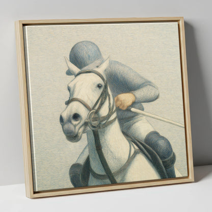 A Timeless Chukka polo horse canvas wall art in natural frame
