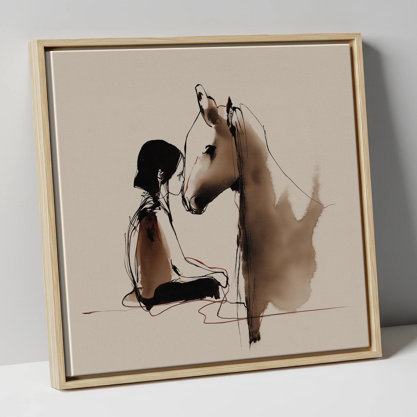 The Shared Breath horse & rider canvas wall art in natural frame