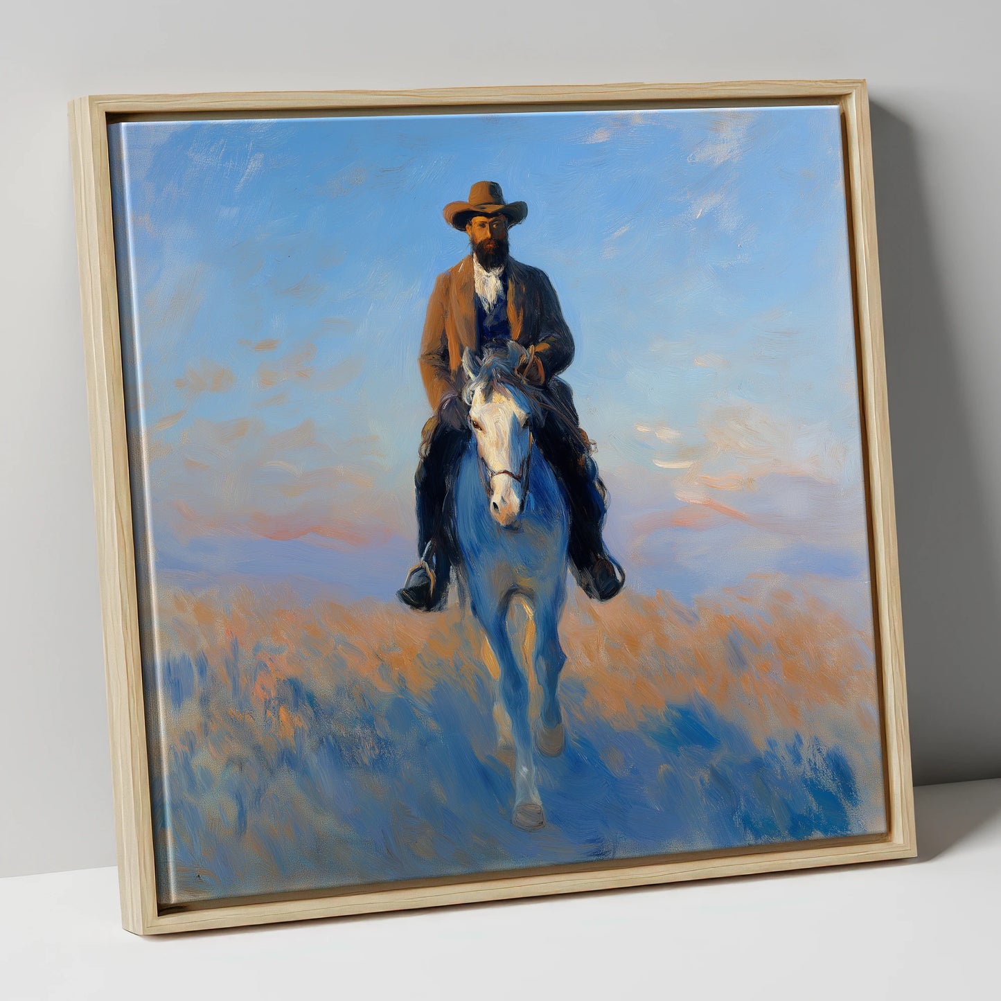 The Luminous Frontier western horse canvas wall art in natural frame
