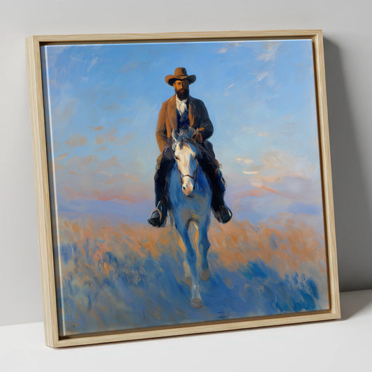The Luminous Frontier western horse canvas wall art in natural frame