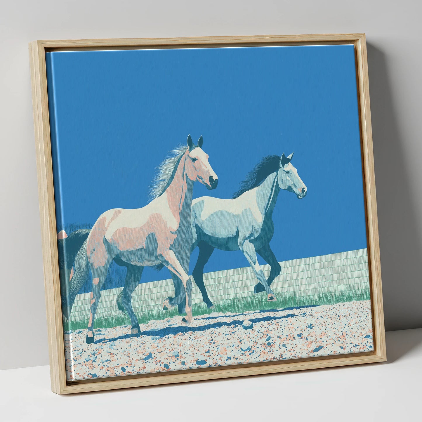 Azure Horizon Strides wild horses canvas wall art in natural frame