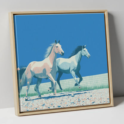 Azure Horizon Strides wild horses canvas wall art in natural frame