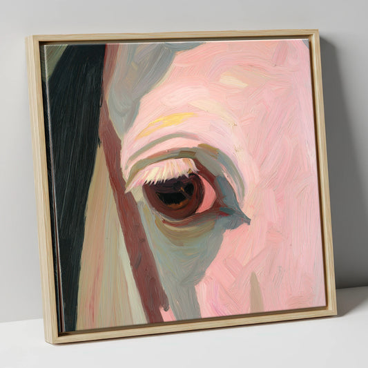 A Gentle Gaze horse portrait canvas wall art in natural frame