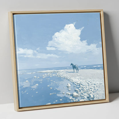 Solitude on the Shore horse landscape canvas wall art in natural frame