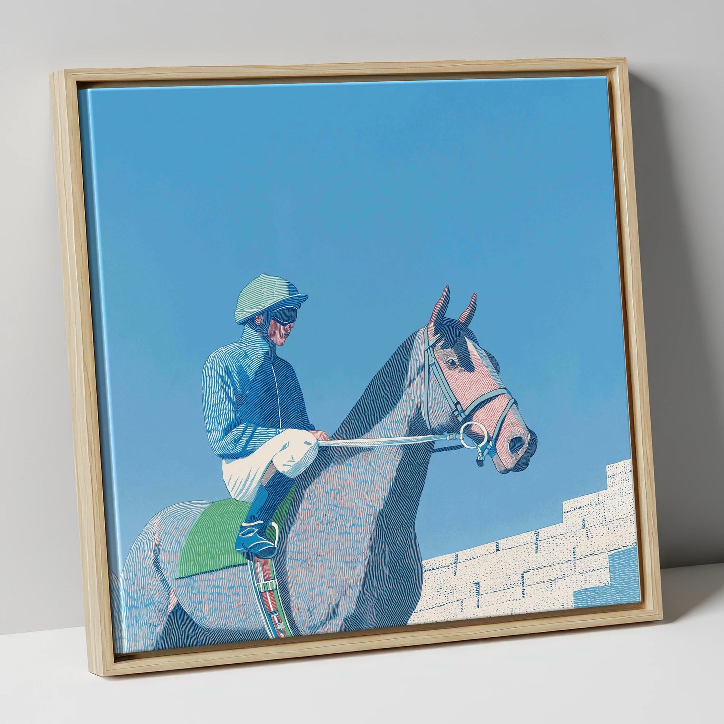 Quiet Anticipation racing horse canvas wall art in natural frame
