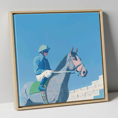 Quiet Anticipation racing horse canvas wall art in natural frame