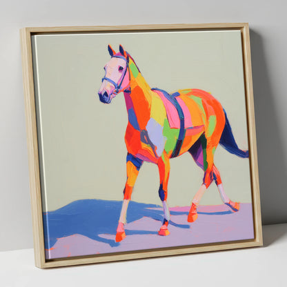 Vibrant Strides racing horse canvas wall art in natural frame