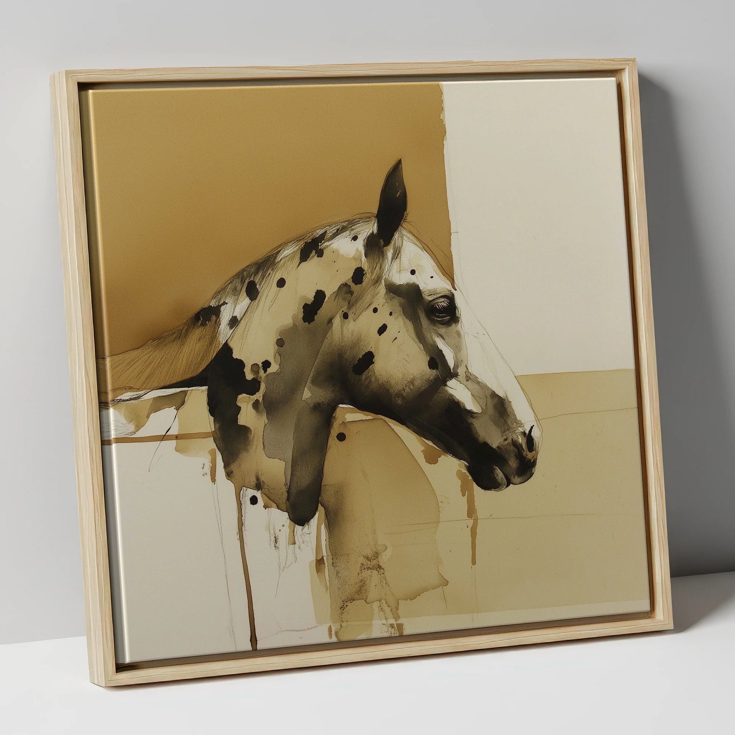 Spotted Sepia Study horse breed canvas wall art in natural frame