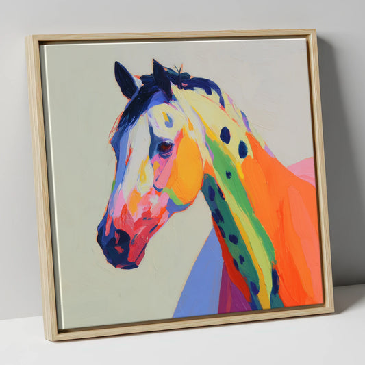 Vibrant Appaloosa Spirit horse breed canvas wall art in natural frame