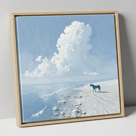 The Azure Shore horse landscape canvas wall art in natural frame