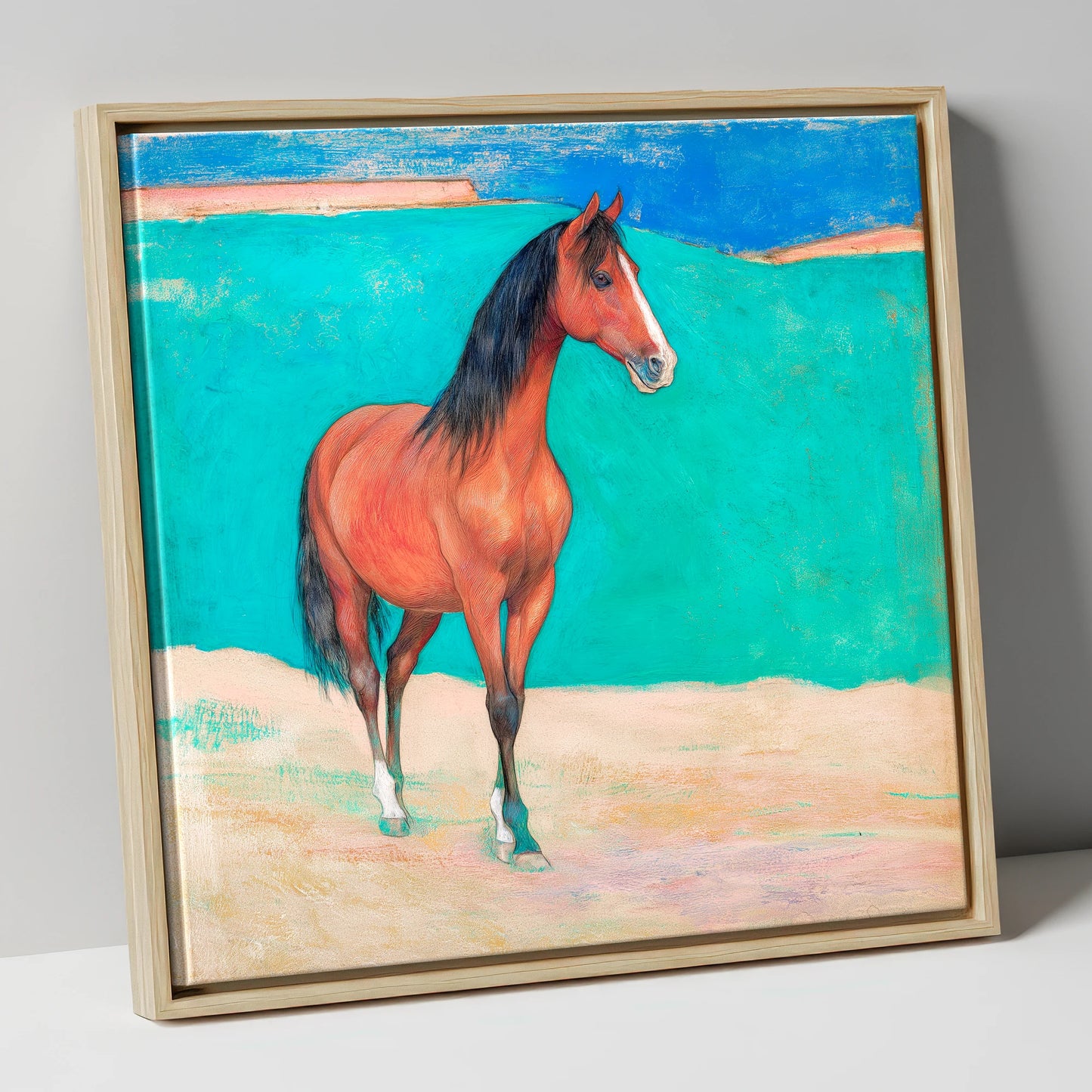 Radiant Chestnut Profile horse breed canvas wall art in natural frame