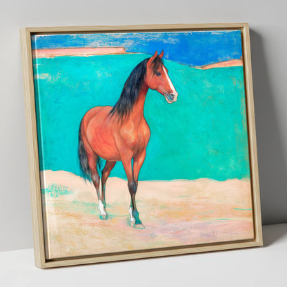 Radiant Chestnut Profile horse breed canvas wall art in natural frame