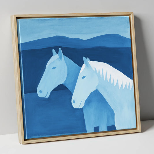 Azure Mountain Companions horse landscape canvas wall art in natural frame