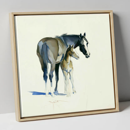 Gentle Guidance mare & foal canvas wall art in natural frame