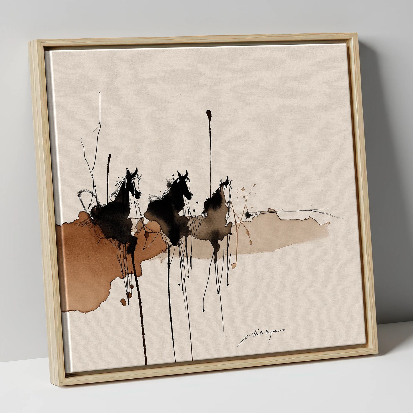 Wild Shadows wild horses canvas wall art in natural frame