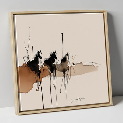 Wild Shadows wild horses canvas wall art in natural frame