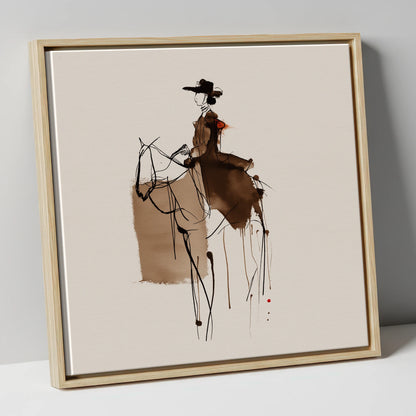 Timeless Western Rider western horse canvas wall art in natural frame