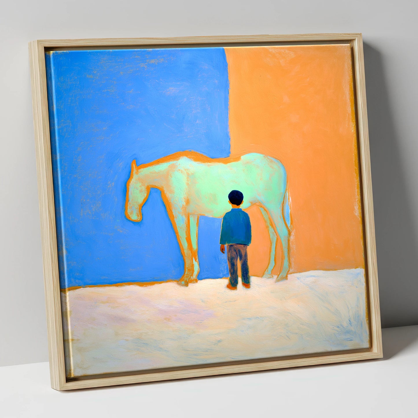 A Silent Understanding horse & rider canvas wall art in natural frame