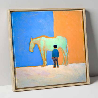 A Silent Understanding horse & rider canvas wall art in natural frame